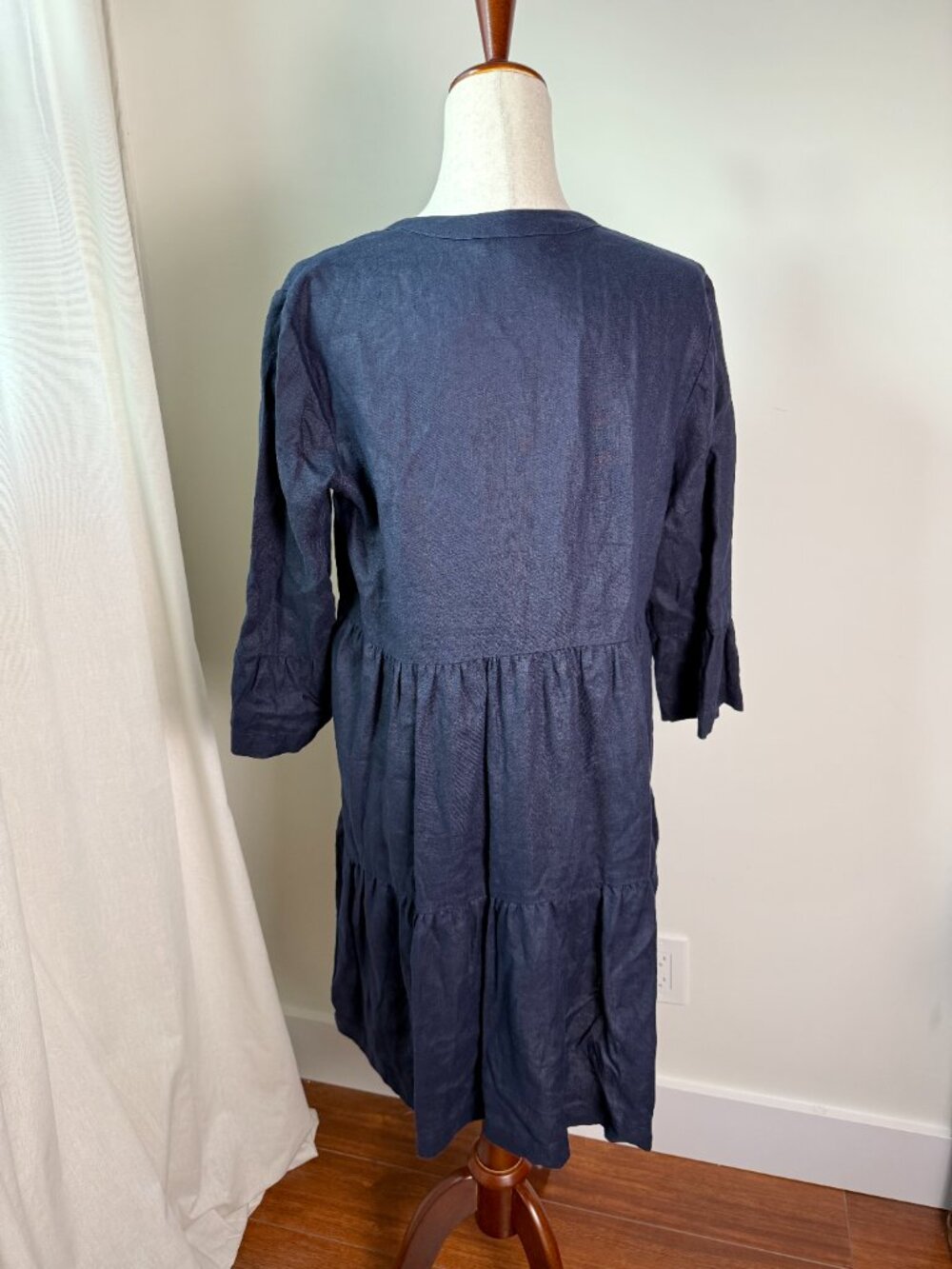 Boden Sophia Linen Tiered Shift Dress in Navy Women's Size 8R - Picture 5 of 9